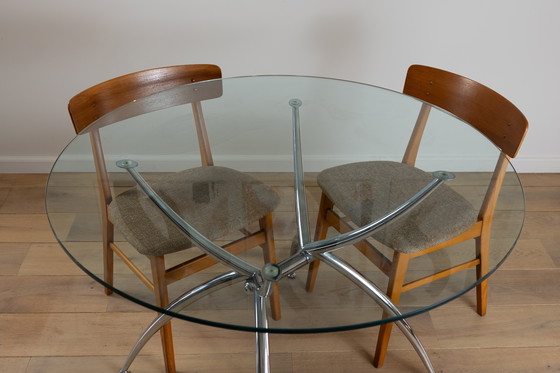 Image 1 of Tavolo da pranzo rotondo in vetro e alluminio cromato Space Age