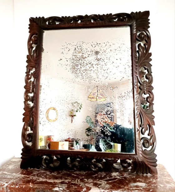 Image 1 of Specchio neogotico in rovere intagliato, circa 1940