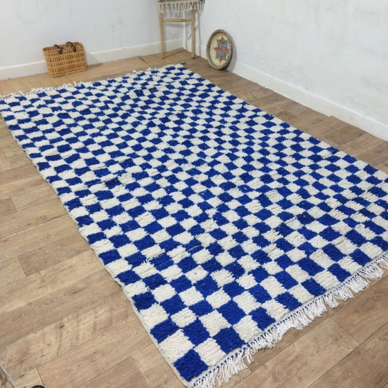 Image 1 of Tapis marocain à damier bleu – Tapis berbère à damier bleu | 316 × 195 cm