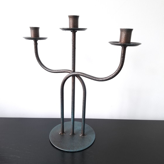 Image 1 of Vintage smeedijzer kandelaar jaren 60/70 brutalist