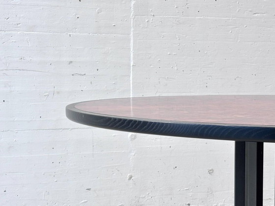 Image 1 of Round designer dining table made of thuja root veneer and steel, 1980s