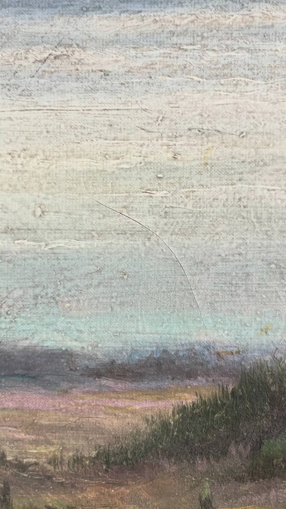 Image 1 of Peinture à l'huile originale vintage représentant un paysage de rivière