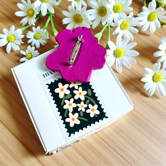 Image 1 of Handmade Marimekko inspired flower wooden brooch one of a kind