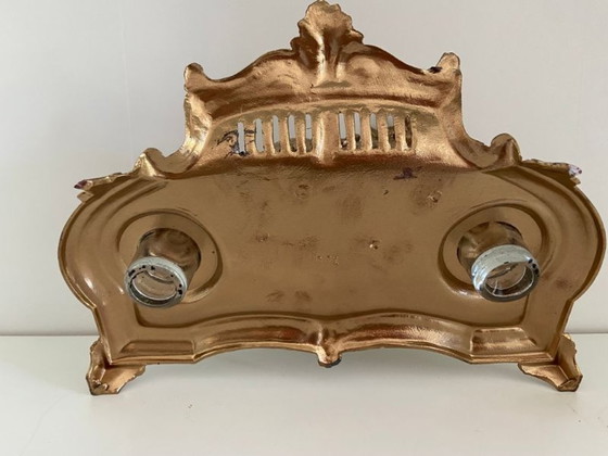 Image 1 of Écritoire à Double Encriers Modèle Atypique Métal Doré Patiné Décor Mulet Orient