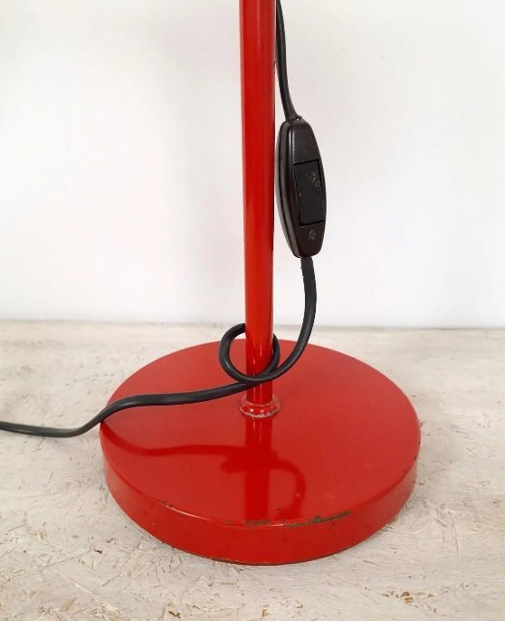 Image 1 of Vintage Red Metal Table Lamp / Adjustable Mid Century Desk Lamp / Italian Memphis Style Office Lighting / Retro Drawing Task Lig