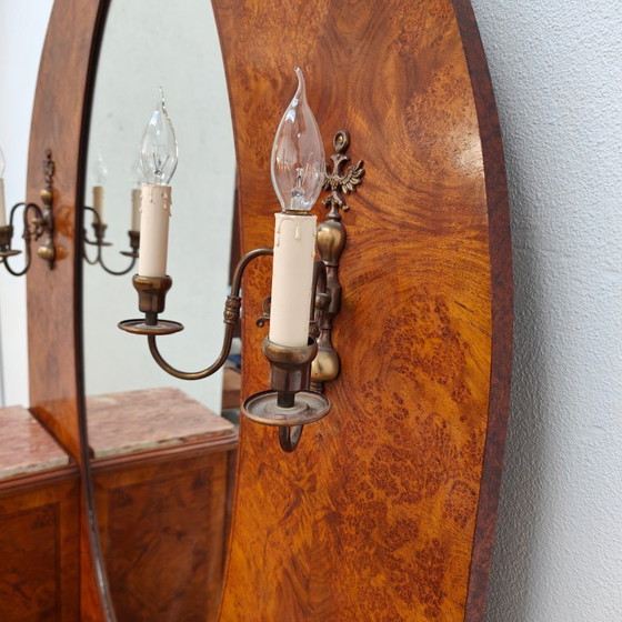 Image 1 of Coiffeuse Art Déco vintage, meuble de chambre, table de maquillage, plateau en marbre