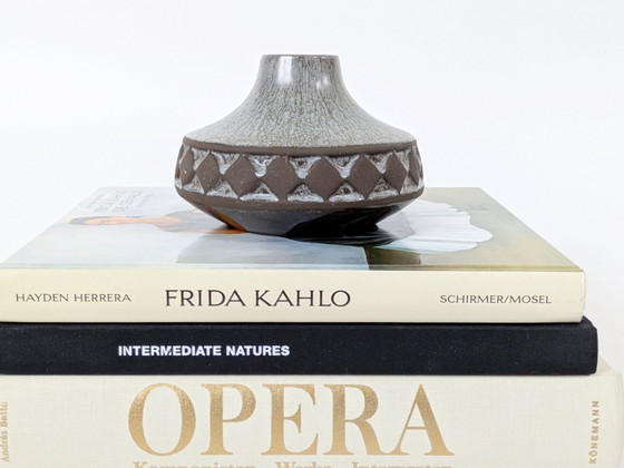 Image 1 of Midcentury Deense vaas van Frank Keramik | Licht Blauw Bruin Glazuur