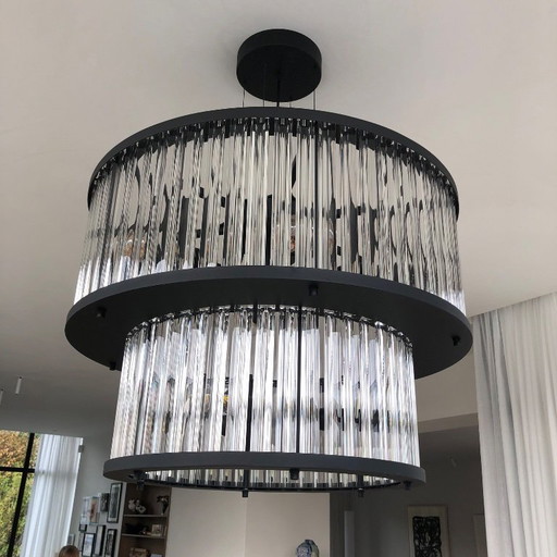 Hanglamp zwart frame en geslepen glas 