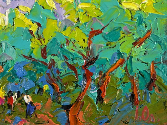 Image 1 of Original Oil Painting Day Houses Landscape Spring in the city