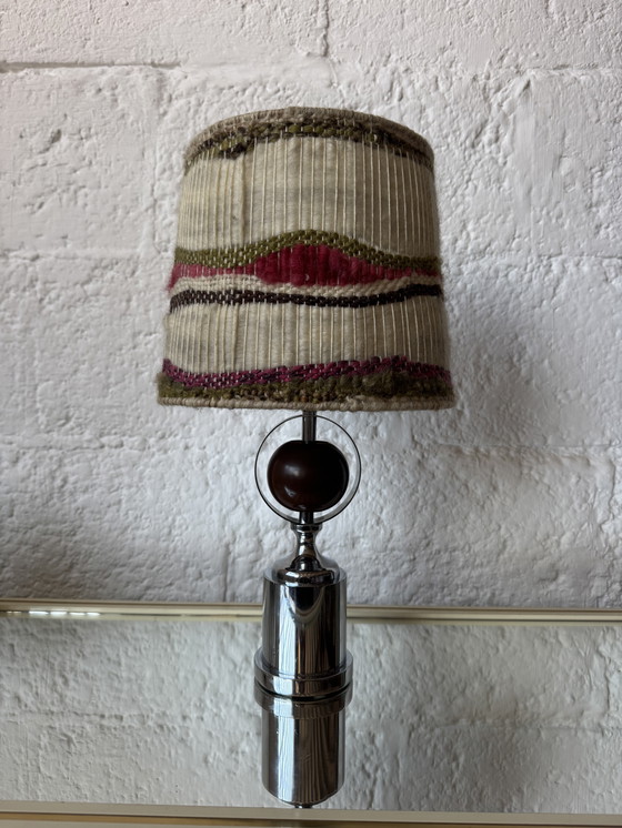 Image 1 of Lamp van chroom, hout en wol uit de jaren 70