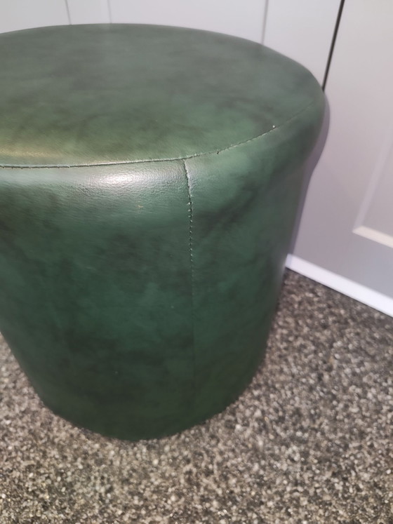 Groene vintage poef / hocker, Hockers en poefs, Skai (foto 4 van 7)