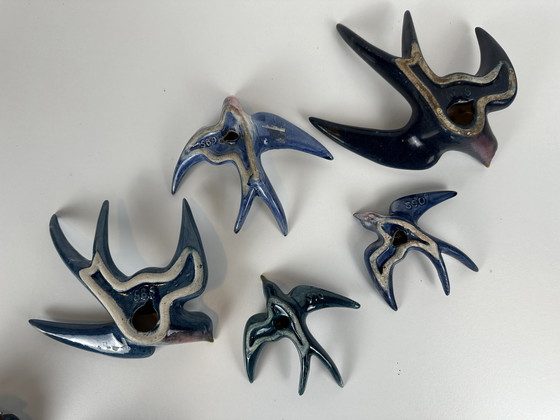 Image 1 of 5x Originele mid-century Wandzwaluwen en hun nesten (2x) - W. Germany