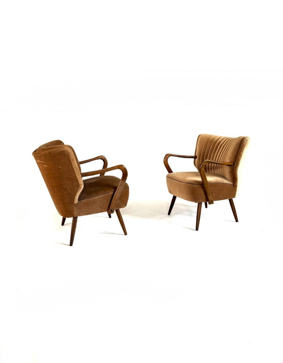Set di 2 poltrone cocktail vintage in velluto anni '60 – Legno, Tessile (photo 2 of 9)