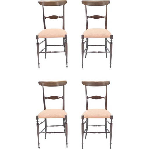 Set of 4 vintage Campanino Chiavari walnut chairs by Fratelli Levaggi 1950