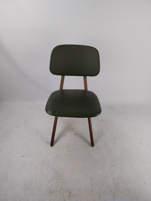 1 x sedia a forbice/sedia a forbice Louis van Teeffelen in teak e similpelle verde, anni '60 