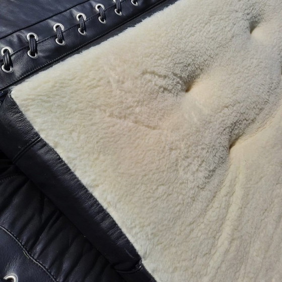 Image 1 of divano-letto a tre posti "anfibio" in pelle nera di alessandro becchi per giovannetti, italia, 1970s