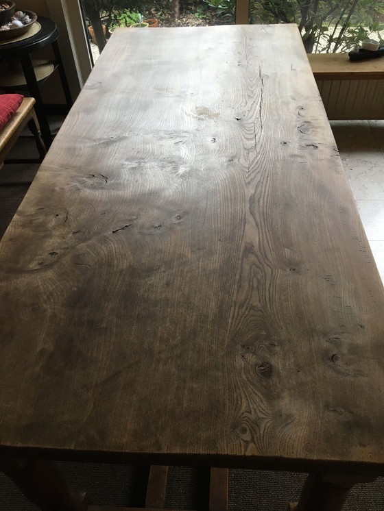 Image 1 of Rustieke landelijke tafel, massief olmen blad