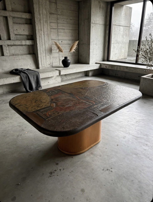Paul Kingma / Brutalist Rectangular Natural Stone Art Coffee Table by M. Kingma - Netherlands 1988 - 120cm