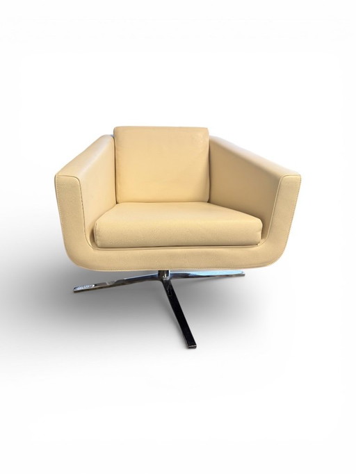 Fauteuil Pavo en cuir crème avec structure chromée de FSM, années 2000
