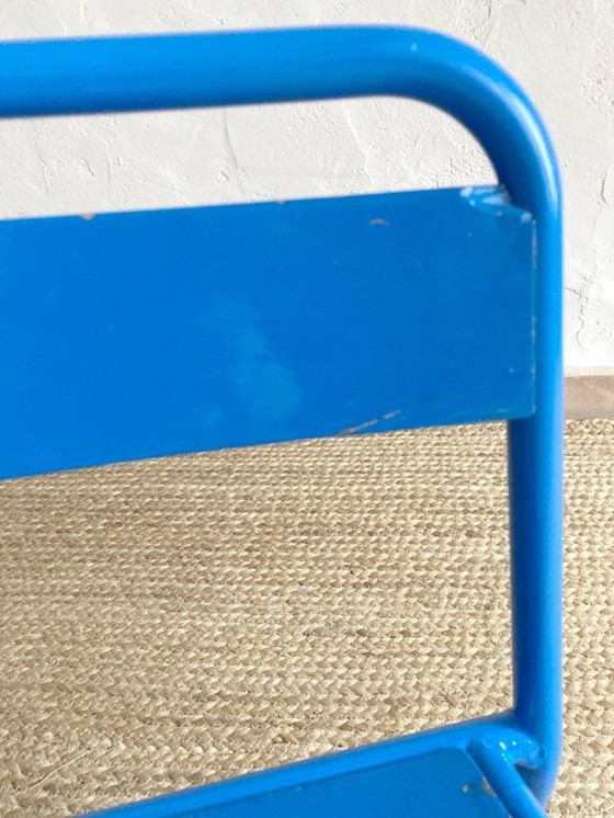 Image 1 of Pair of Mullca nursery chairs in metal and wood painted red and blue, 1950s