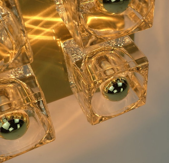 Image 1 of vintage mid century peill & putzler brass ceiling light with 4 glass cubes 1960s/70s flush mount