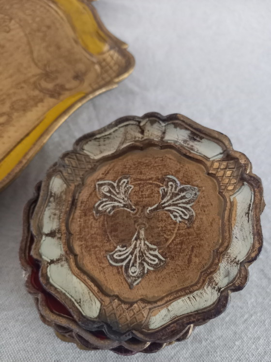 Image 1 of Florentine tray with 7 Florentine coasters