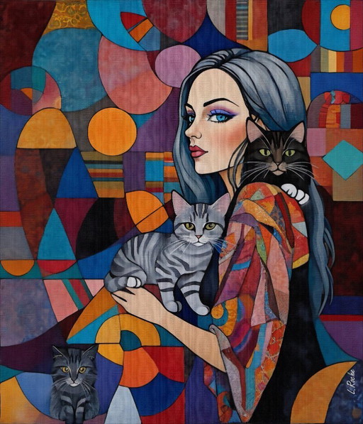Léa ROCHE - Mara e i suoi gatti - Litografia d'artista