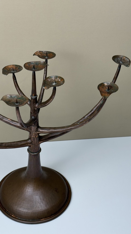 Egidio Casagrande Brutalist Italian Design 9-Arm Movable Vintage Hammered Copper Candle Holder (photo 3 of 15)