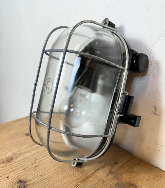 Image 1 of Industrial Brown Bakelite Wall Light with Clear Glass, 1960s