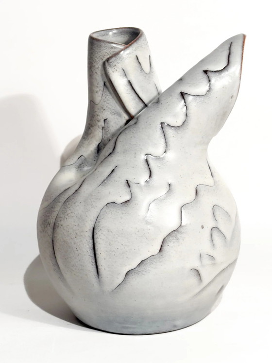1960s Abstract Grey Glazed Stoneware Vase (photo 4 of 9)
