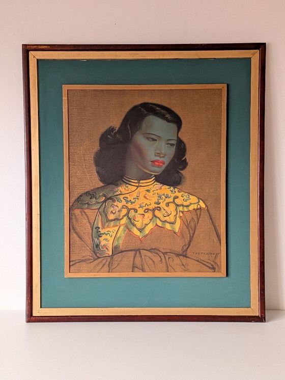 Image 1 of Tretchikoff "Ragazza cinese" - Stampa offset vintage in cornice originale (classico kitsch iconico)