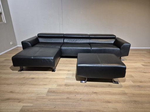 Leandro Ecksofa - Schwarz - Leder - Verstellbar - Italienisch