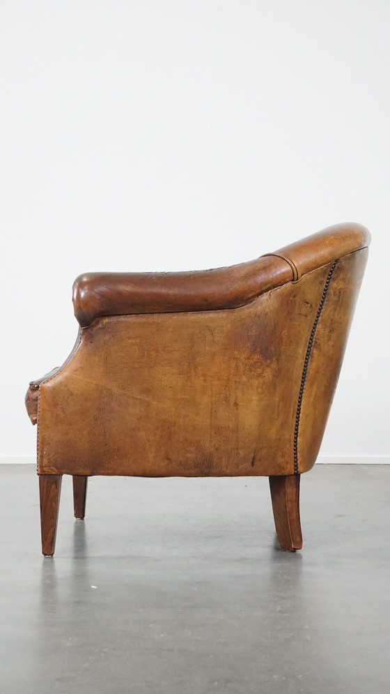 Image 1 of Vintage Clubfauteuil Gemaakt Van Schapenleer