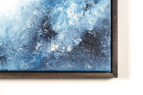 Original Framed Blue Abstract Landscape Painting, Acrylic on Canvas - I Was Looking for This (photo 4 of 19)