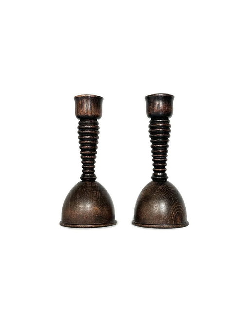 Art Deco Wooden Candlesticks, 1930s