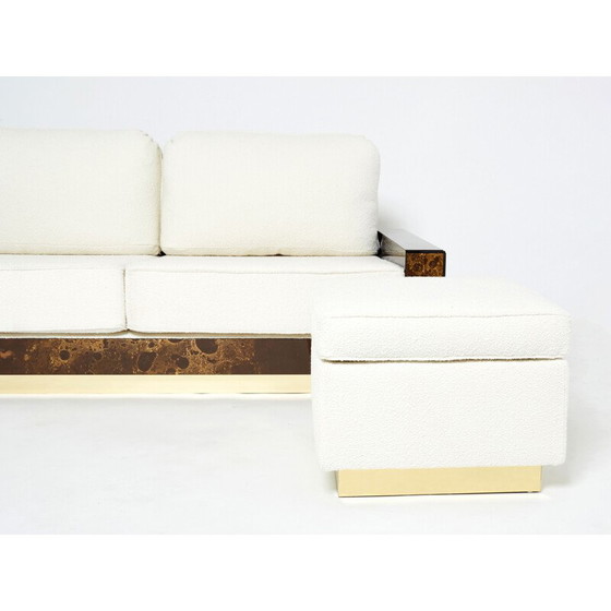 Image 1 of Vintage brass and woolen curly sofa by Jansen, 1970