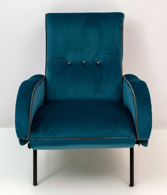 Image 1 of Paire de fauteuils inclinables en velours italien Marco Zanuso, style Mid-Century Modern, années 50