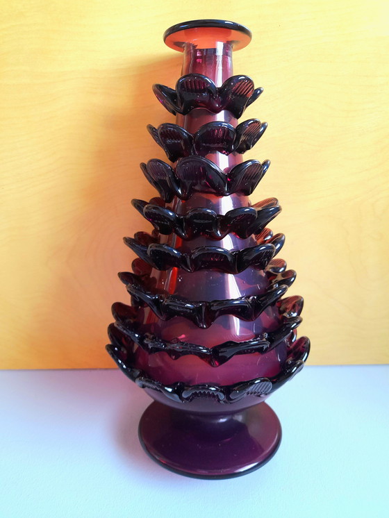 Image 1 of Jarrón de cristal soplado con piñas 1970