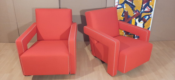 Image 1 of Cassina 2 Poltrona 637 Utrecht Nuova Mai Usata Lampo Rosso Lana 13L