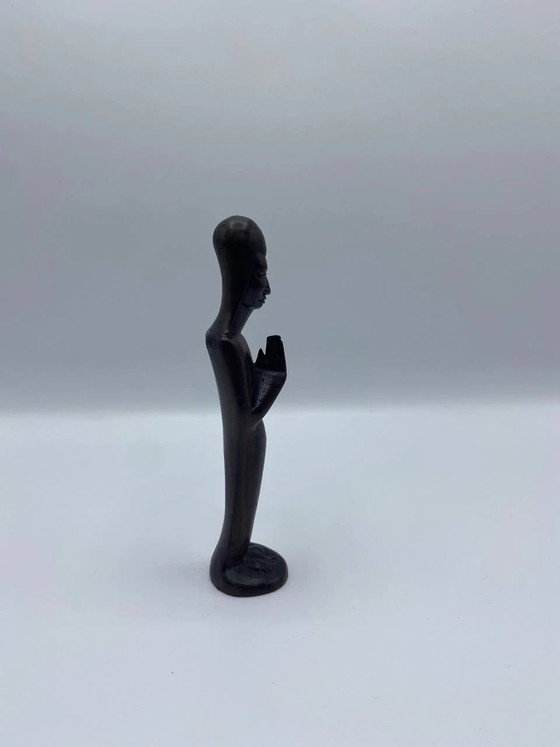 Ebony wood statuette – Stylized woman in prayer – African art – Sculpture (photo 2 of 3)