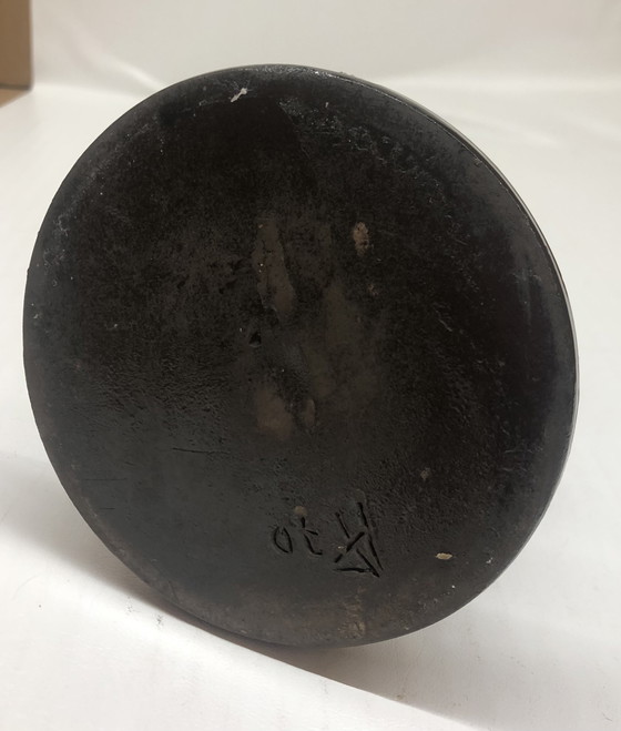 Image 1 of Vintage Black Ceramic Candle Holder Signed AP