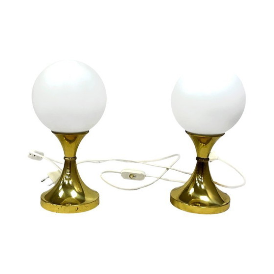 Image 1 of Pair of Globe Table Lamps, AKA Leuchten, Germany, 1970s, Brass and Glass