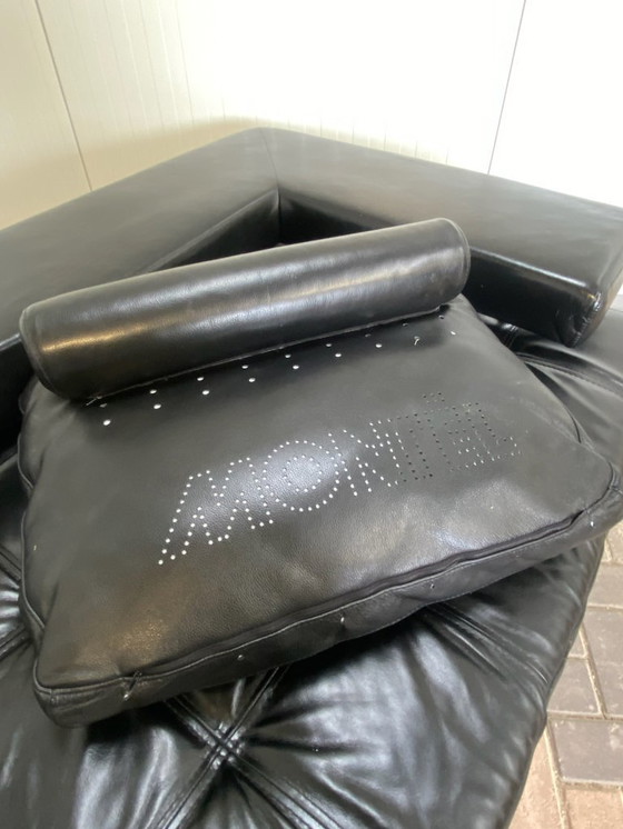 Image 1 of Sofá esquinero de piel auténtica Montel negro