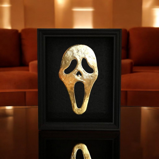 Scream mask 23kt gold plated artwork in frame 80s and 90s movie collection