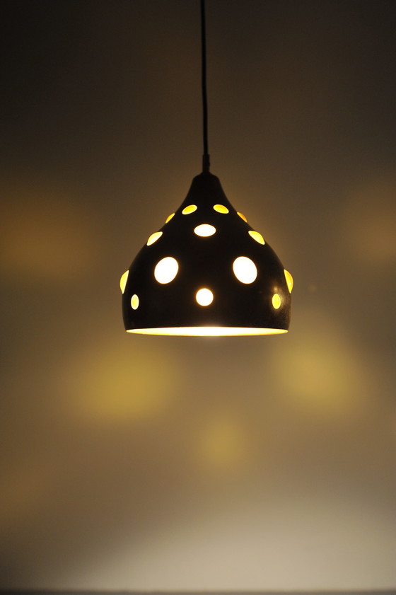 Image 1 of 2x Deckenleuchte aus Kupfer mit Buntem Glas (1960er)