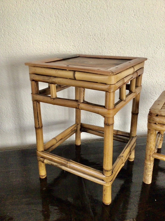 Image 1 of Set of 2 rattan side tables from the mid-20th century
