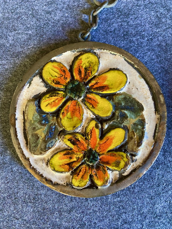 Image 1 of Set di 3 decorazioni murali in ceramica, fiori murali, vintage anni '70 Jan van Erp