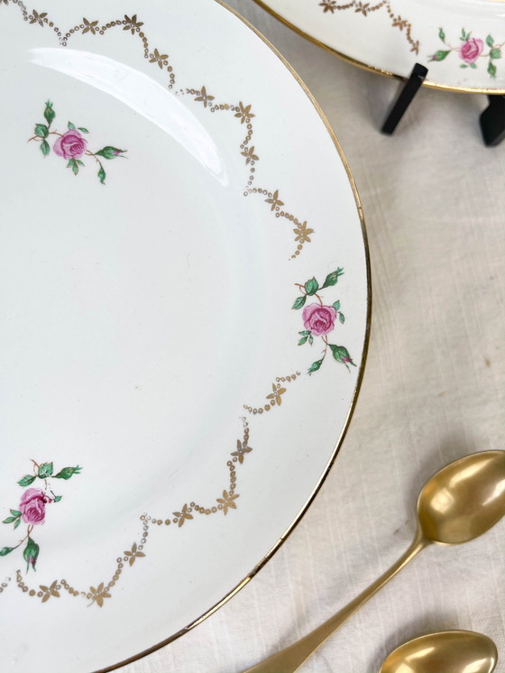 Image 1 of Set di 11 piatti piccoli + piatto in porcellana vintage L'Amandinoise motivo floreale