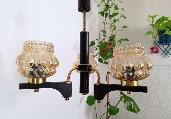 Image 1 of Mid Century Bellenkroonluchter / Vintage Hanglamp / Rustiek Elegant Lichtarmatuur / Joegoslavië jaren 1970 / Hanglamp
