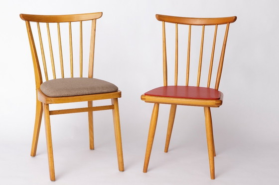 Image 1 of Vintage Beech Wood Kitchen Chair – 1960s German Design, Grey Upholstery, Restored